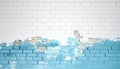 White Brick Wall with Peeling Blue Paint Texture Background Keywords: white brick wall, peeling Royalty Free Stock Photo