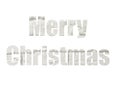 White brick wall.Shot through the cut-out silhouette of the word MERRY CHRISTMAS