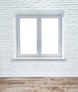 White brick wall and plank wood floor. Royalty Free Stock Photo