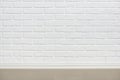 White brick wall with tiled floor, abstract background photo Royalty Free Stock Photo