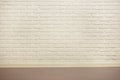 White brick wall with tiled floor, abstract background photo, yellow toned Royalty Free Stock Photo