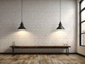 white brick wall with two lamps hanging over wooden flor Royalty Free Stock Photo