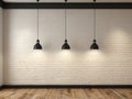 white brick wall with two lamps hanging over wooden flor Royalty Free Stock Photo