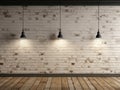 white brick wall with two lamps hanging over wooden flor Royalty Free Stock Photo