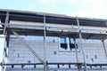 White brick wall of an unfinished private house with a window Royalty Free Stock Photo