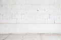 White brick wall and wood floor background Royalty Free Stock Photo