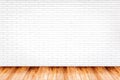 White brick wall with wood floor texture background Royalty Free Stock Photo
