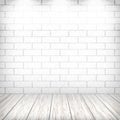 White brick wall with wooden floor