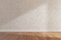 White brick wall and wooden floor, mock up,copy space, Royalty Free Stock Photo