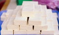 White bricks of fresh tofu on asian market Royalty Free Stock Photo
