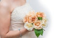 White bridal with roses bouquet Royalty Free Stock Photo