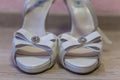 White bridal shoes with gems. Royalty Free Stock Photo