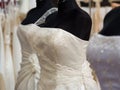 White bride costumes on shop mannequins Royalty Free Stock Photo