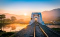 White Bridge Railwaytrain white bridge In the history of Mae Tha, Lamphun in the mist in the winter.Take a train from Lampang to