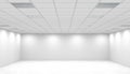 White bright empty office room panorama with square ceiling lights. 3d rendering Royalty Free Stock Photo