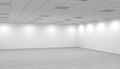 White bright empty office room panorama with square ceiling lights. 3d rendering Royalty Free Stock Photo