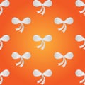 White bright gift wrap bow seamless pattern on orange, vector illustration Royalty Free Stock Photo