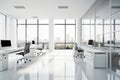 White bright spacious office with city view. Generative ai