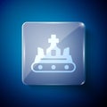 White British crown icon isolated on blue background. Square glass panels. Vector Royalty Free Stock Photo