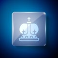 White British crown icon isolated on blue background. Square glass panels. Vector Royalty Free Stock Photo