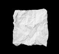 White broken and creased paper note isolated on a black background.