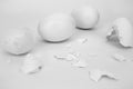 White,  broken,  eggs, shells, white background Royalty Free Stock Photo