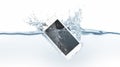 White broken smartphone mock up sinks in water