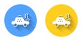 White Broken taxi car icon isolated with long shadow background. Circle button. Vector Royalty Free Stock Photo