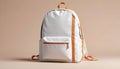 White and Brown Backpack on Neutral Display with Upload Notice Royalty Free Stock Photo