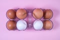 White and brown chicken eggs in a plastic package. Royalty Free Stock Photo