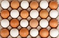 White and brown eggs in staggered order Royalty Free Stock Photo