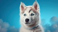 a white and brown husky dog with blue eyes looking at the camera. generative ai Royalty Free Stock Photo