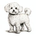 White And Brown Poodle Puppy Pencil Drawing - Black And White Grayscale Illustration