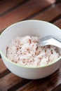 White and brown steamed rice in white round bowl Royalty Free Stock Photo
