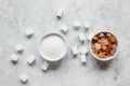 white and brown sugar for cooking sweets on kitchen stone table top view Royalty Free Stock Photo