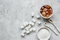 White and brown sugar for cooking sweets on kitchen stone table top view mock-up