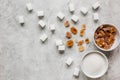 White and brown sugar for cooking sweets on kitchen stone table top view mock-up Royalty Free Stock Photo