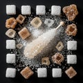 White and brown sugar cubes form a square border enclosing a Royalty Free Stock Photo