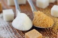 White and brown sugar in spoon Royalty Free Stock Photo