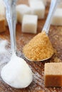 White and brown sugar in spoon Royalty Free Stock Photo