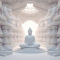 White buddha statue meditation pose in chruch Royalty Free Stock Photo