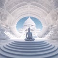 White buddha statue meditation pose in chruch