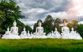 White buddha statues outdoor in Khemmarat, Ubon Ratchathani province, Thailand