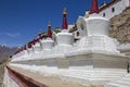 White buddhist stupa or pagoda in tibetan monastery near village Leh in ladakh, noth India Royalty Free Stock Photo