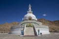 White buddhist stupa or pagoda in tibetan monastery near village Leh in ladakh, noth India Royalty Free Stock Photo