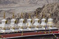 White buddhist stupa or pagoda in tibetan monastery near village Leh in ladakh, noth India Royalty Free Stock Photo