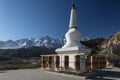 White Buddhist Stupa and Tibetan prayer wheels at Mati Temple Scenic Area, Zhangye, Gansu Province, China