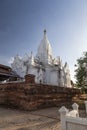 White buddhist temple, Bagan city, Myanmar, Burma. Royalty Free Stock Photo