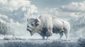 White Buffalo in a Snowy Mountain Landscape Royalty Free Stock Photo