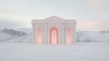 Minimalist Classical Architecture In Vatnajokull With Soft Colored Installations